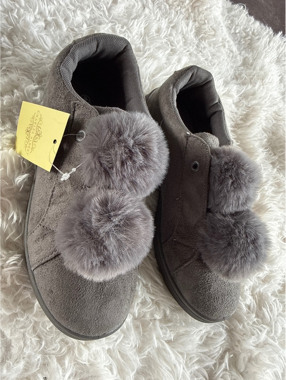 Charles Albert Grey Pom Pom Slip-On Sneakers Size 9, NWT